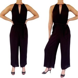 Candie’s black sleeveless halter tie neck keyhole surplice neck jumpsuit small